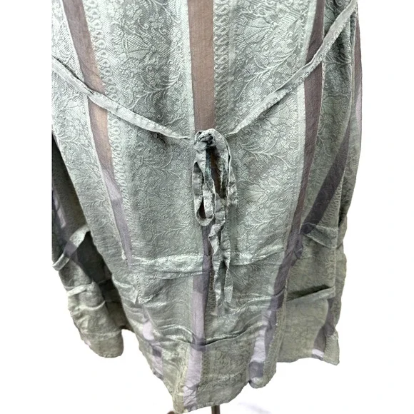 KRISTA LARSON Celdon Green Striped Damask Pinafore Dress OS #1-0153 - Picture 9 of 10